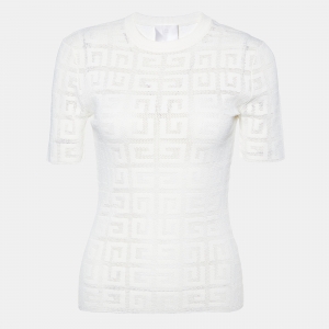 Givenchy Ivory 4G Motif Jacquard Knit Crew Neck T-Shirt XS