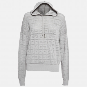 Givenchy Grey Monogram Patterned Knit Hoodie M