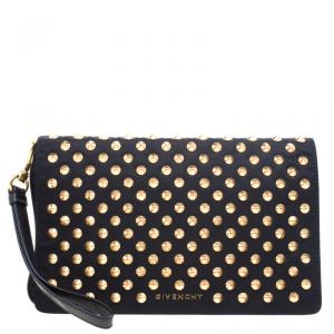 Pre Owned Givenchy Black Nylon Studded Wristlet Clutch