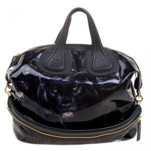 Pre Owned Givenchy Black Panther Print Patent Leather Medium Nightingale Tote