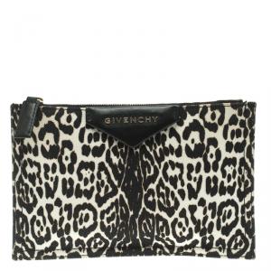 Givenchy Black/White Leopard Print Canvas Antigona Pouch