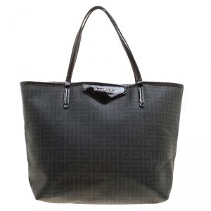Pre Owned Givenchy Dark Grey/Black Coated Canvas Logo Print Antigona Shopper Tote