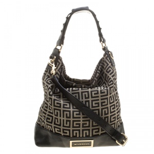 Pre Owned Givenchy Grey/Black Monogram Canvas and Leather Hobo 