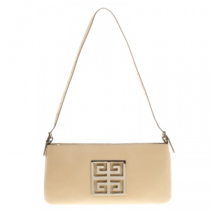 Pre Owned Givenchy Light Beige Leather Logo Shoulder bag