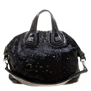 Pre Owned Givenchy Black Sequin and Patent Leather Medium Nightingale Tote