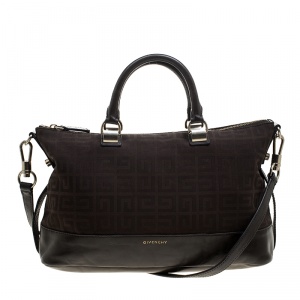 Pre Owned Givenchy Brown Signature Canvas and Leather Convertible Tote