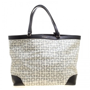 Pre Owned Givenchy Off White/Black Coated Canvas and Leather Shopper Tote