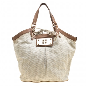 Pre Owned Givenchy Grey/Brown Signature Fabric Drawstring Tote