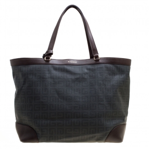 Pre Owned Givenchy Grey/Brown Signature Canvas and Leather Shopper Tote