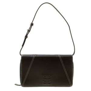 Pre Owned Givenchy Dark Grey Leather Logo Clutch Bag 