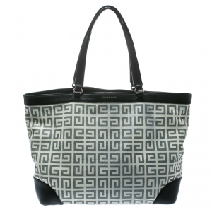 Pre Owned Givenchy Grey/Black Coated Canvas and Leather Shopper Tote