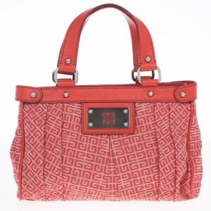 Pre Owned Givenchy Red Canvas Monogram and Leather Satchel 