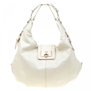 Pre Owned Givenchy White Textured Patent Leather Hobo