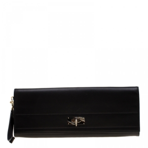 Pre Owned Givenchy Black Leather Shark Tooth Long Wristlet Clutch