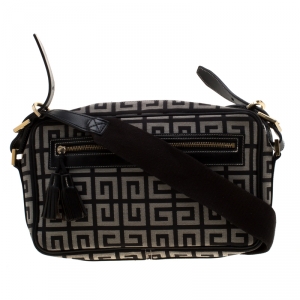 Pre Owned Givenchy Black/White Signature Canvas and Leather Crossbody Bag