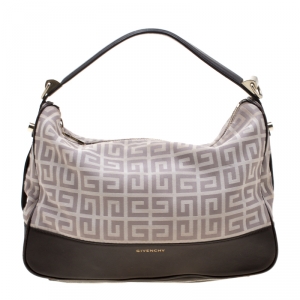 Pre Owned Givenchy Brown/Grey Monogram Canvas and Leather Small Hobo