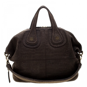 Pre Owned Givenchy Khaki Crocodile Embossed Nubuck Leather Nightingale Tote