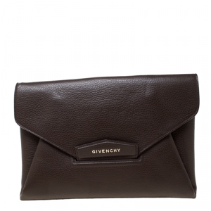 Pre Owned Givenchy Brown Leather Medium Antigona Envelope Clutch