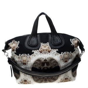 Pre Owned Givenchy Black/Beige Cathedral Print Canvas and Leather Nightingale Tote