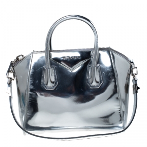 Pre Owned Givenchy Silver Leather Small Antigona Satchel