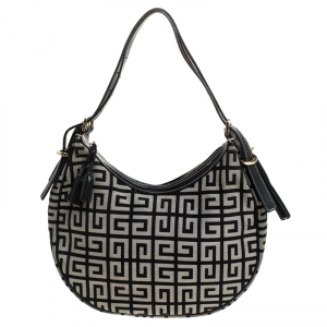 Pre Owned Givenchy Grey Monogram Canvas Tassel Hobo 