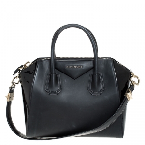 Pre Owned Givenchy Black Matte/Patent Leather Small Antigona Satchel