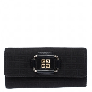 Pre Owned Givenchy Black Signature Canvas Buckle Flap Wallet