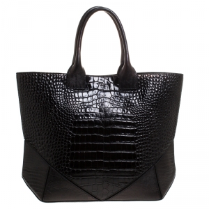 Pre Owned Givenchy Black Croc Embossed Leather Easy Tote