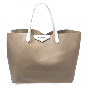Pre Owned Givenchy Dark Beige Leather Antigona Shopper Tote with Pouch
