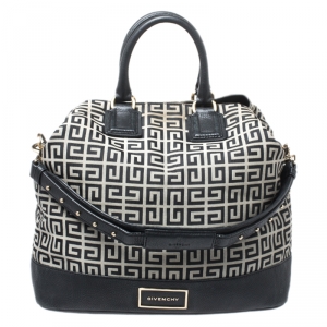 Pre Owned Givenchy Grey/Black Monogram Canvas and Leather Tote