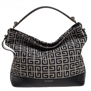 Pre Owned Givenchy Black/Grey Monogram Canvas and Leather Hobo