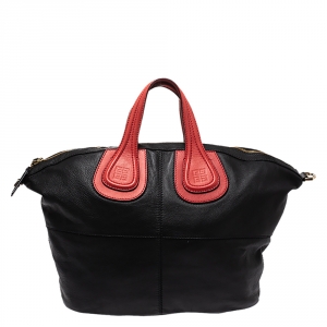 Pre Owned Givenchy Black/Red Leather Nightingale Satchel