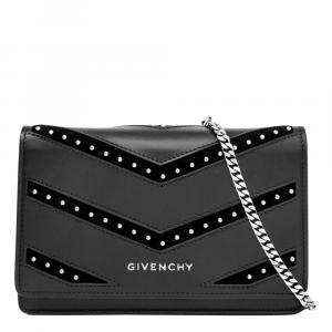 Pre Owned Givenchy Black Leather Pandora Studded Chain Wallet