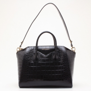 Givenchy Black Croc Embossed Medium Antigona Satchel