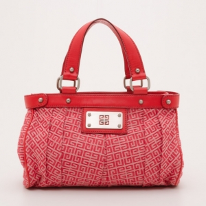 Pre Owned Givenchy Red Monogram Tucked Pleated Tote