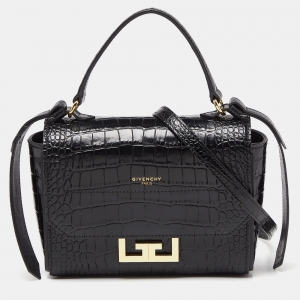 Pre Owned Givenchy Black Croc Embossed Leather Mini Eden Top Handle Bag