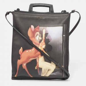 Givenchy Black Leather Bambi Print Vertical Tote