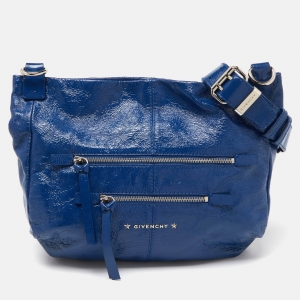 Pre Owned Givenchy Blue Patent Leather Double Zip Hobo