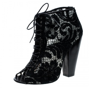 Givenchy Black Lace Peep Toe Lace Up Ankle Boots Size 38