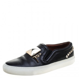 Givenchy Black Leather Studded Slip On Sneakers Size 38