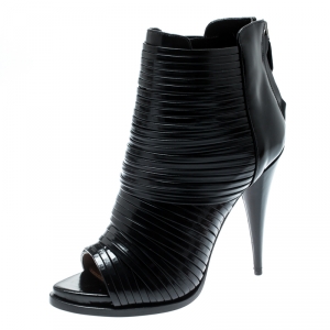 Givenchy Black Strappy Leather Peep Toe Ankle Booties Size 37