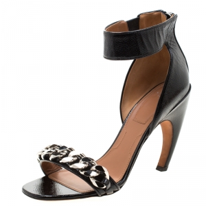 Givenchy Black Leather Chain Detail Ankle Cuff Sandals Size 39