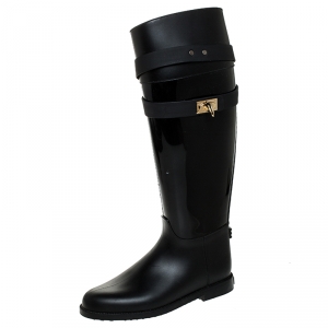 Givenchy Black Rubber Shark Lock Flat Knee Boots Size 36