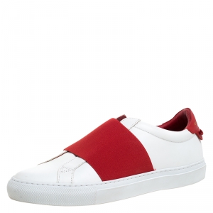 Givenchy White/Red Leather And Elastic Band Urban Street Slip On Sneakers Size 39.5