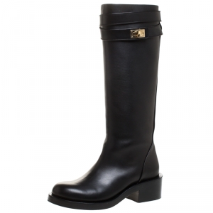Givenchy Black Leather Shark Lock Knee Length Boots Size 40