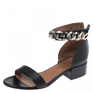 Givenchy Black Leather Ankle Chain Open Toe Sandals Size 39
