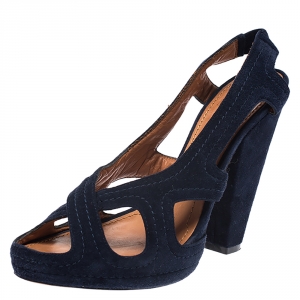 Givenchy Blue Suede Criss Cross Cut Out Slingback Platform Sandals Size 39