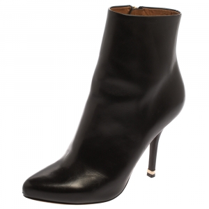 Pre Owned Givenchy Black Leather Zip Ankle Boots Size 38