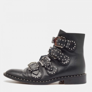 Givenchy Black Leather Studded Buckle Detail Ankle Boots Size 37