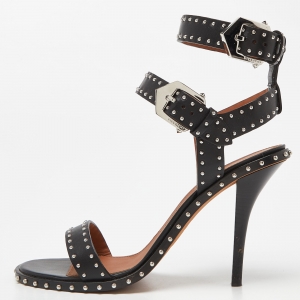 Givenchy Black Leather Studded Ankle Strap Sandals Size 39.5
